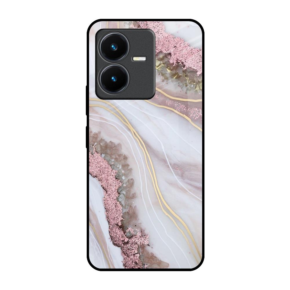 Pink & Gold Gllitter Marble Vivo Y22 Glass Back Cover Online