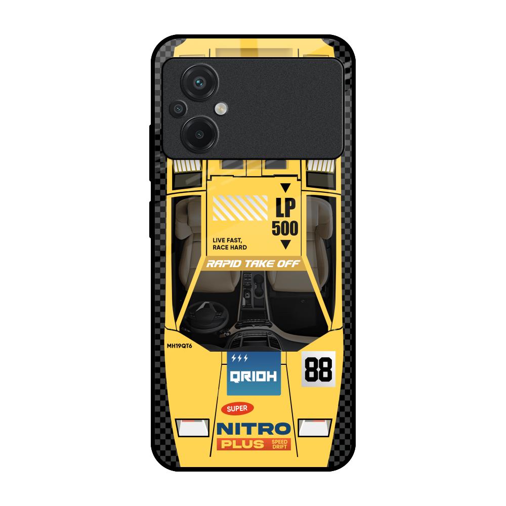 Yellow Racing Car Poco M5 Glass Back Cover Online
