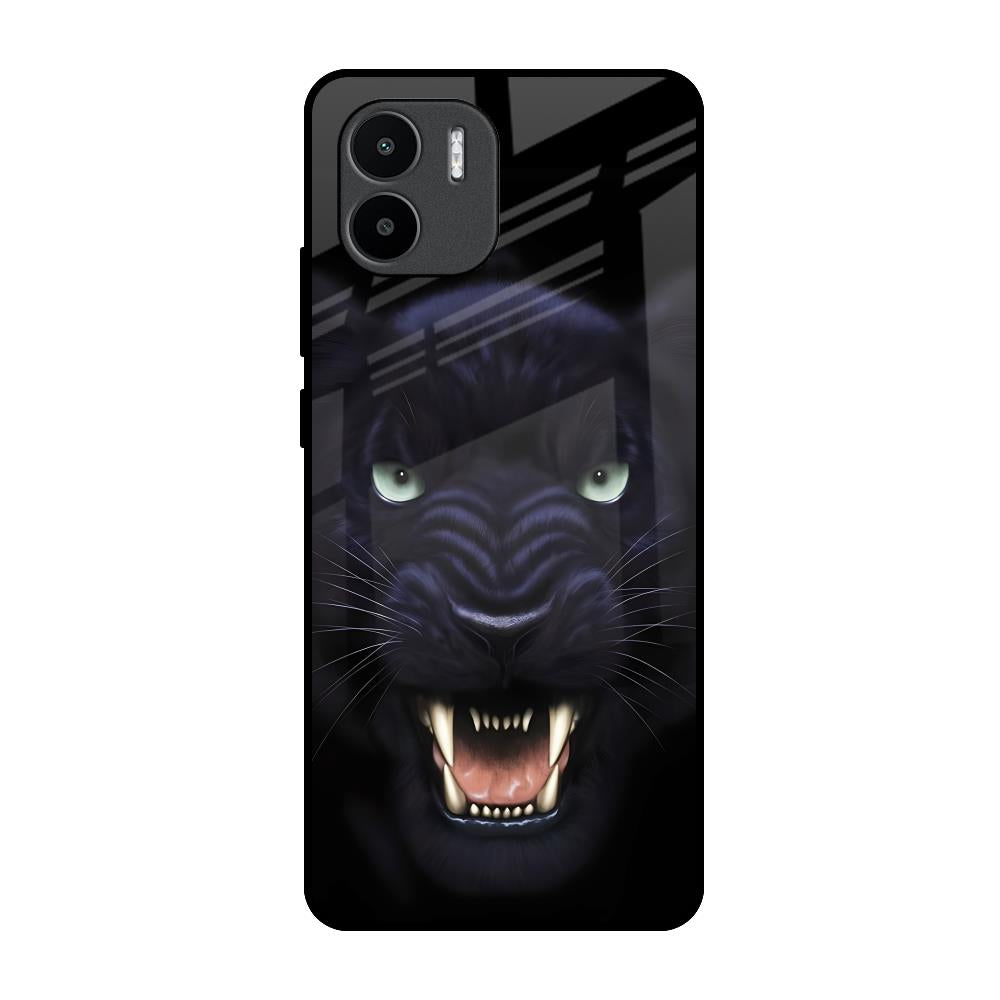 Angry Black Leopard Redmi A1 Glass Back Cover Online