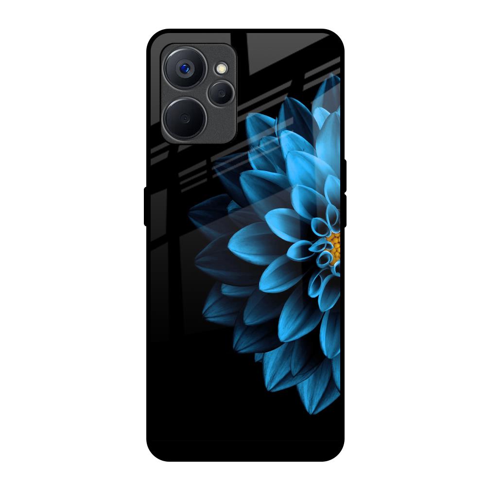 Half Blue Flower Realme 9i 5G Glass Back Cover Online