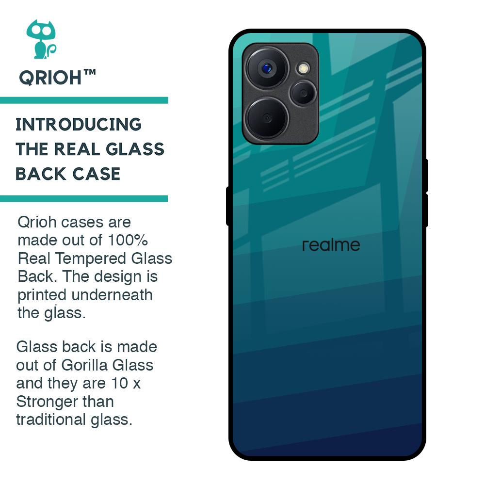 Green Triangle Pattern Glass Case for Realme 9i 5G
