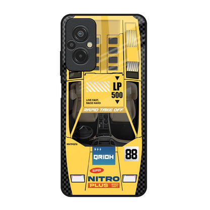 Yellow Racing Car Redmi 11 Prime Glass Back Cover Online