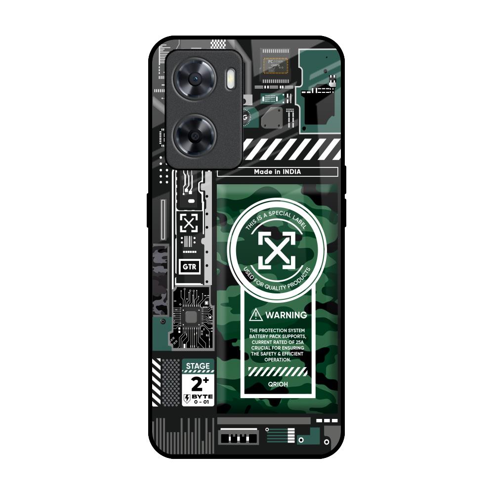 Green Camo Circuit OPPO A77s Glass Back Cover Online
