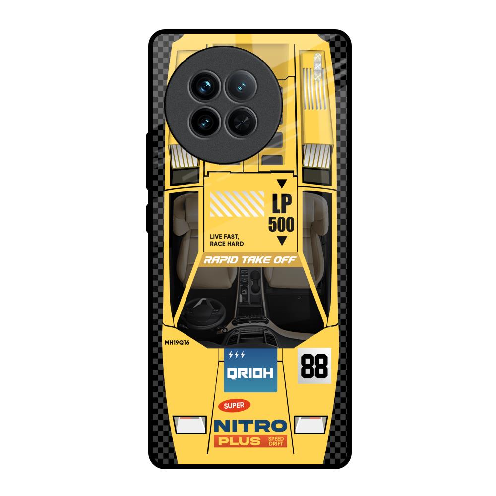 Yellow Racing Car Vivo X90 5G Glass Back Cover Online