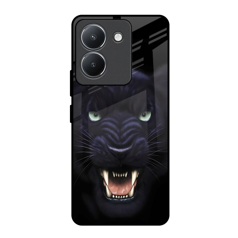 Angry Black Leopard Vivo Y36 Glass Back Cover Online