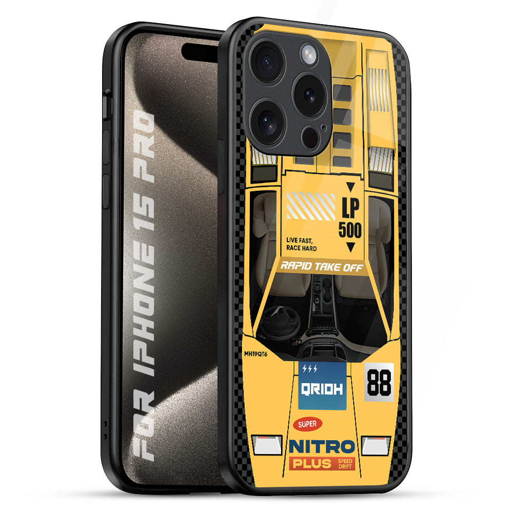 Yellow Racing Car iPhone 15 Pro Glass Back Cover Online