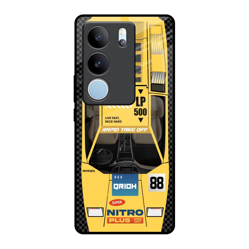 Yellow Racing Car Vivo V29 5G Glass Back Cover Online