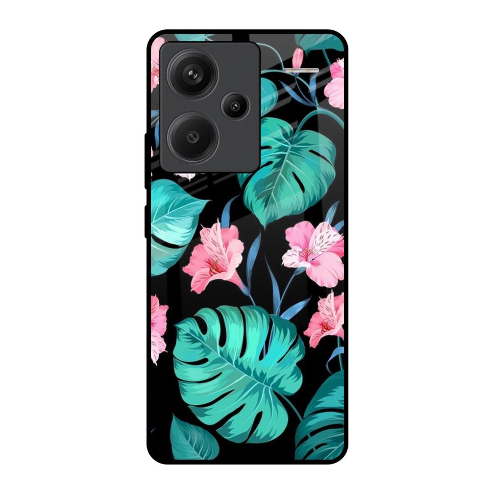 Tropical Leaves & Pink Flowers Redmi Note 13 Pro Plus 5G Glass Back Cover Online