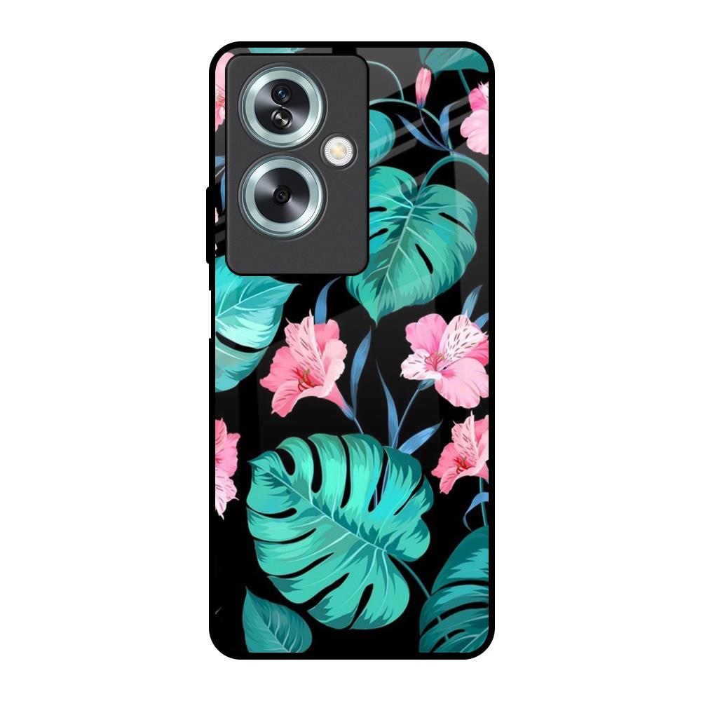 Tropical Leaves & Pink Flowers Oppo A79 5G Glass Back Cover Online