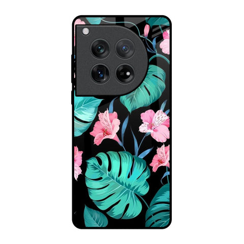Tropical Leaves & Pink Flowers Oneplus 12 Glass Back Cover Online