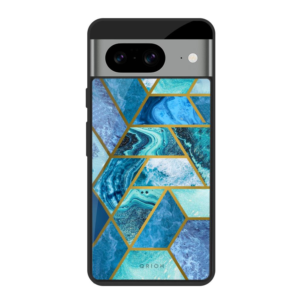 Turquoise Geometrical Marble Google Pixel 8 Glass Cases & Covers Online
