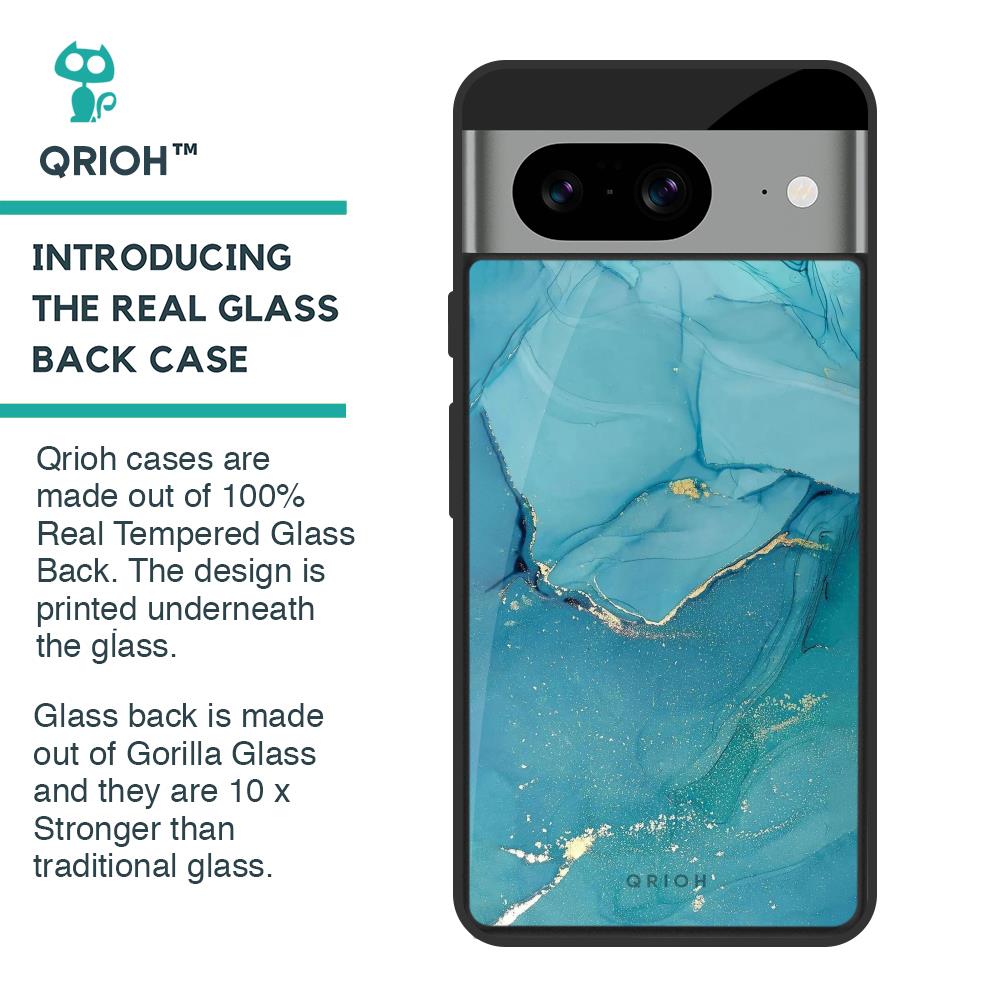 Blue Golden Glitter Glass Case for Google Pixel 8
