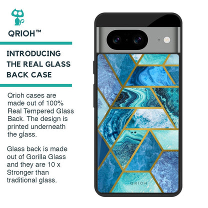 Turquoise Geometrical Marble Glass Case for Google Pixel 8