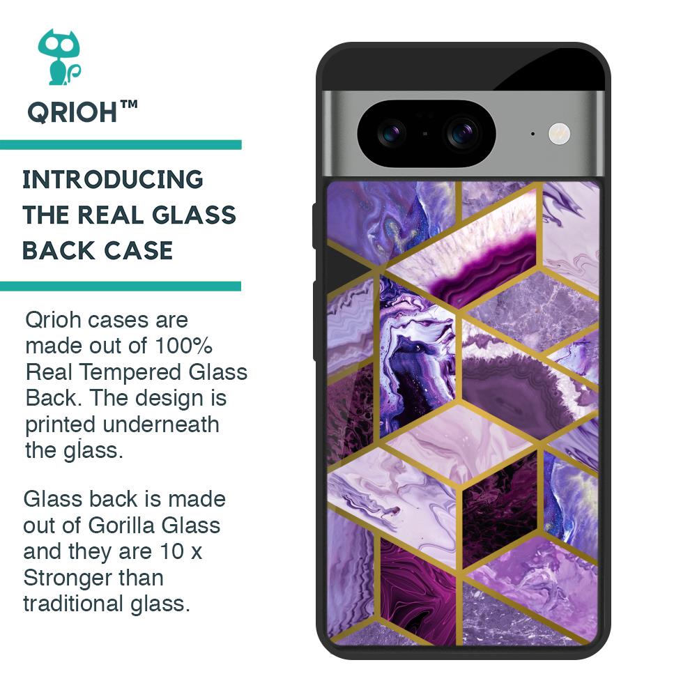 Purple Rhombus Marble Glass Case for Google Pixel 8