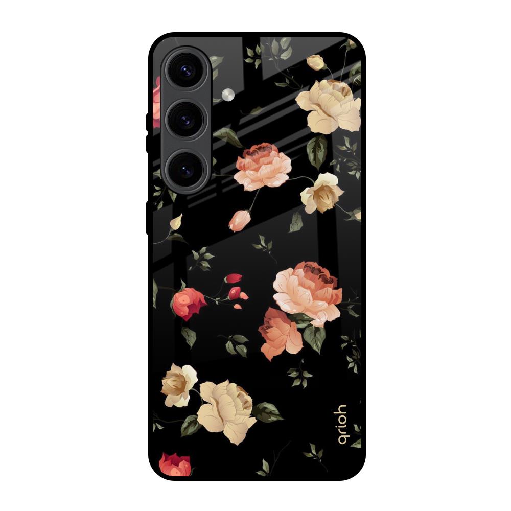 Black Spring Floral Samsung Galaxy S24 5G Glass Back Cover Online