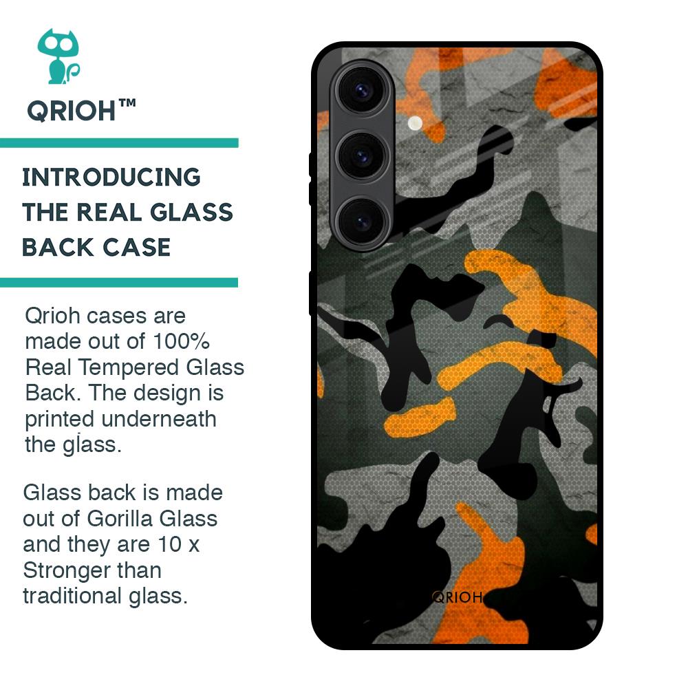 Camouflage Orange Glass Case For Samsung Galaxy S24 Plus 5G