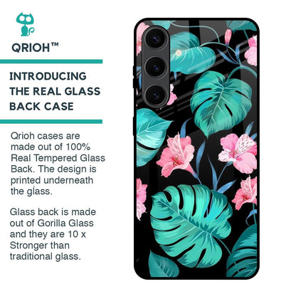 Tropical Leaves & Pink Flowers Glass Case for Samsung Galaxy S24 Plus 5G