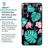 Tropical Leaves & Pink Flowers Glass Case for Samsung Galaxy S24 Plus 5G
