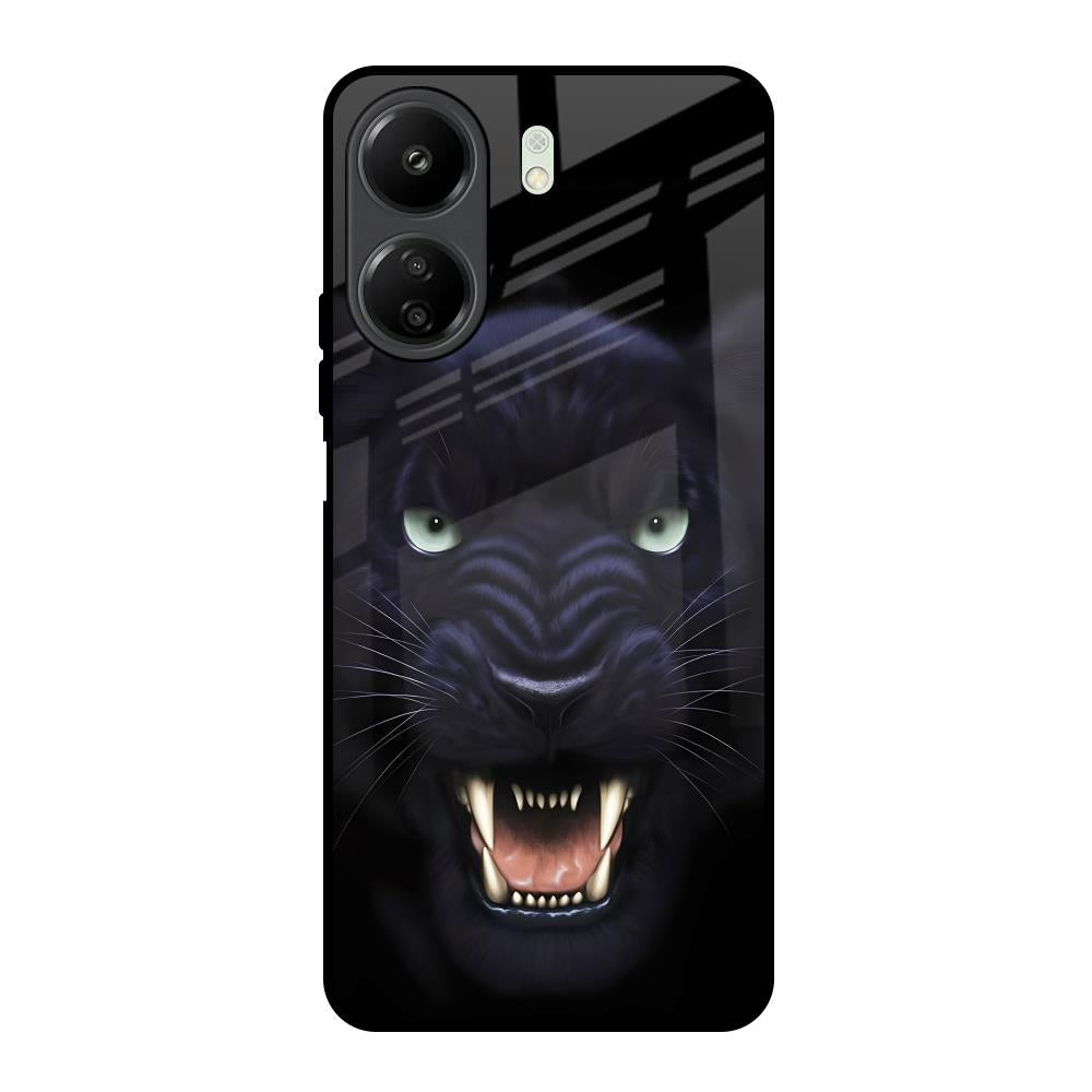 Angry Black Leopard Redmi 13C Glass Back Cover Online