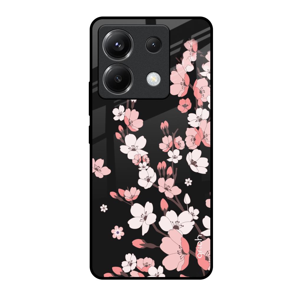 Black Cherry Blossom Poco X6 5G Glass Back Cover Online