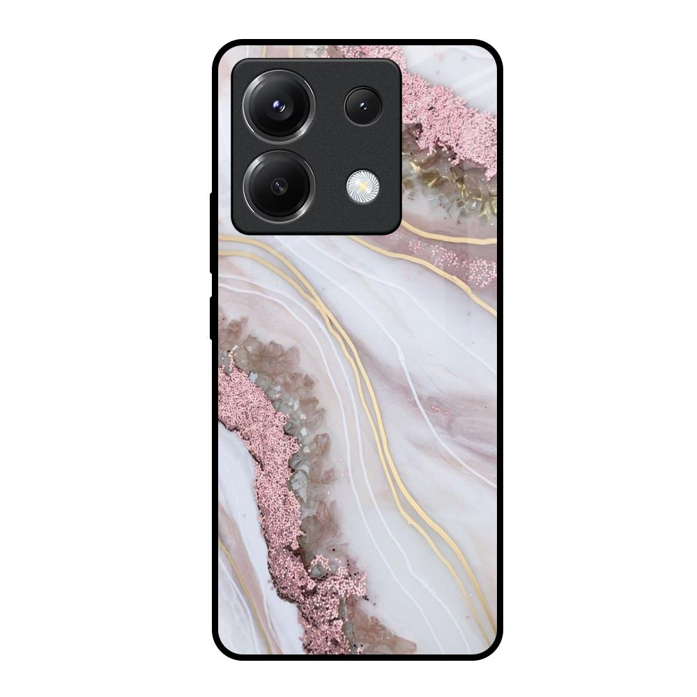 Pink & Gold Gllitter Marble Poco X6 5G Glass Back Cover Online