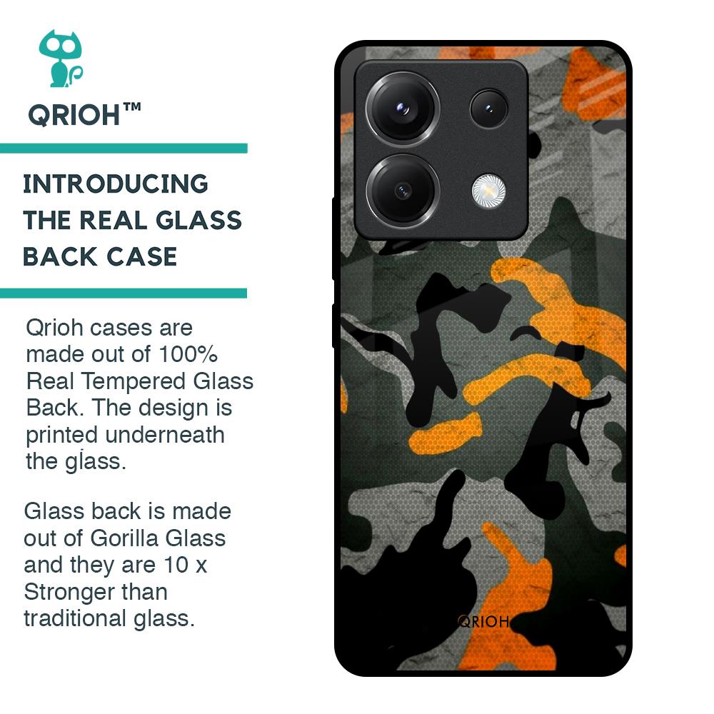 Camouflage Orange Glass Case For Poco X6 5G