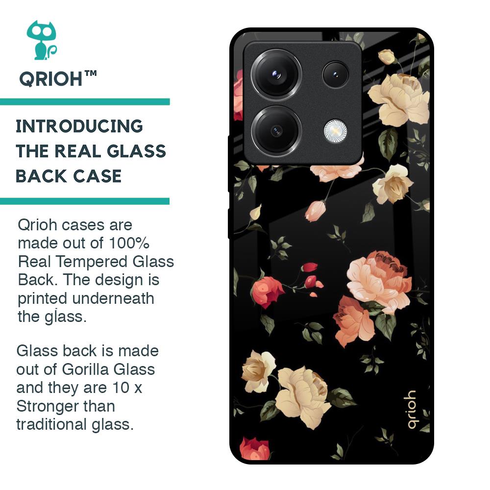 Black Spring Floral Glass Case for Poco X6 5G