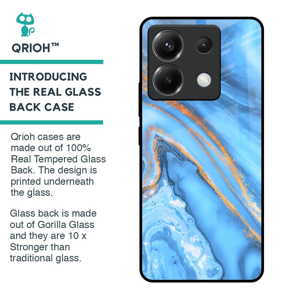 Vibrant Blue Marble Glass Case for Poco X6 5G