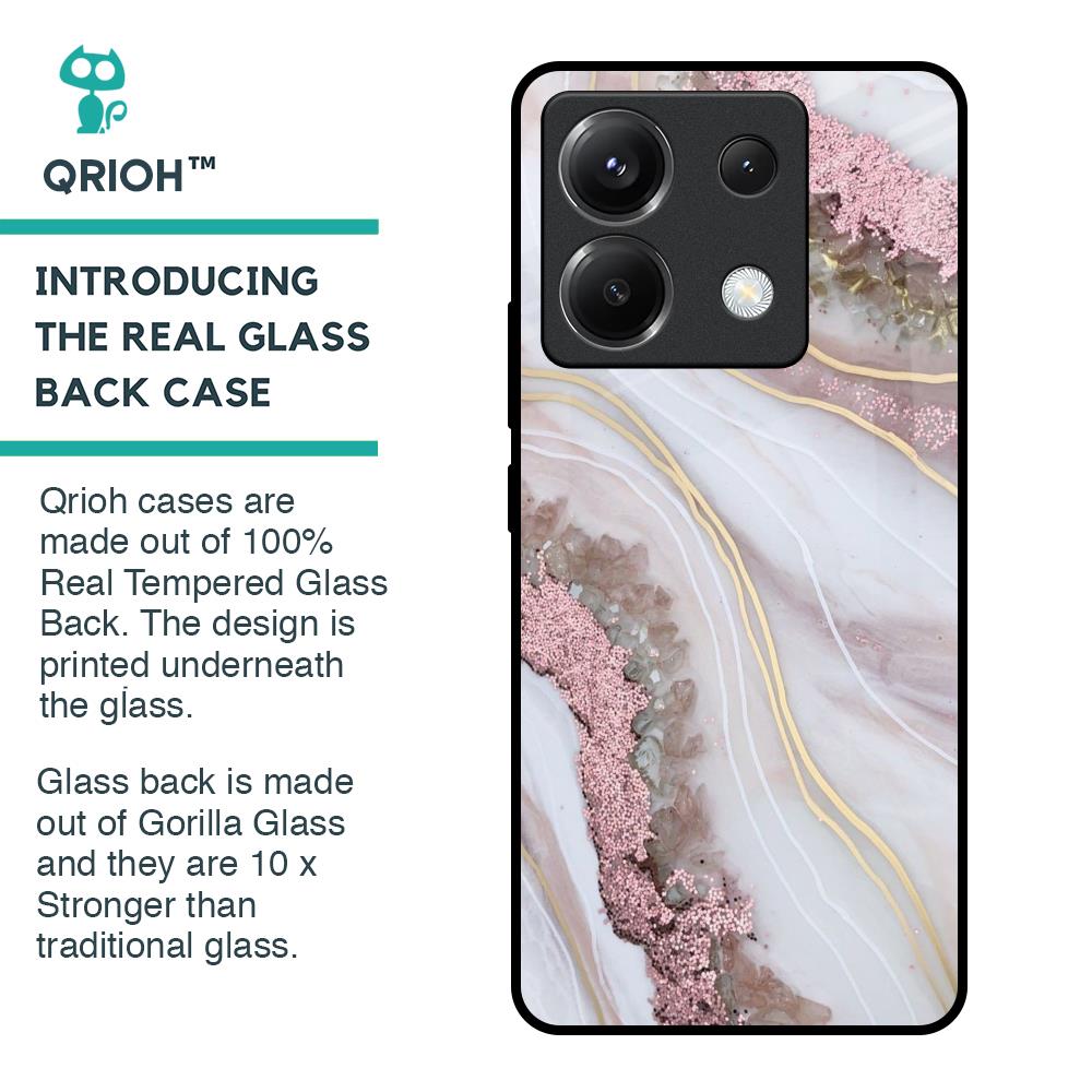 Pink & Gold Gllitter Marble Glass Case for Poco X6 5G
