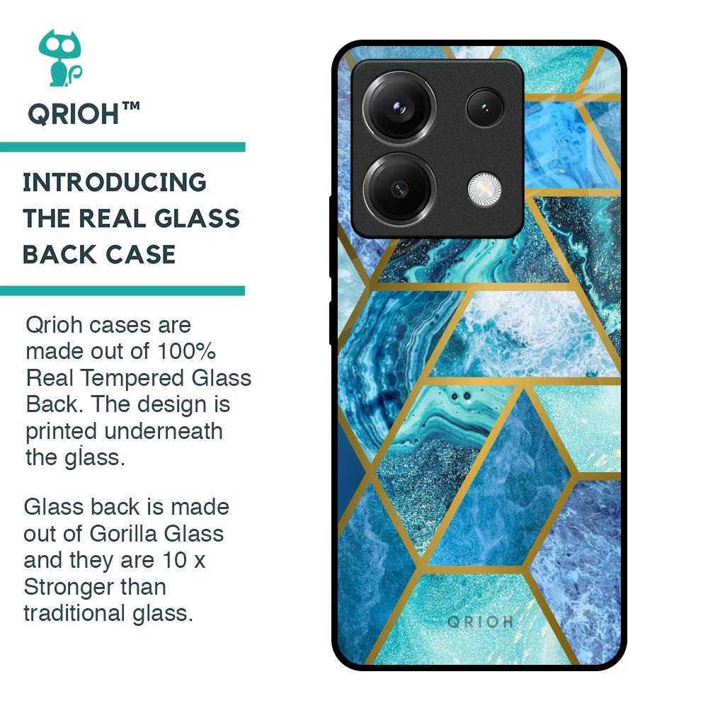 Turquoise Geometrical Marble Glass Case for Poco X6 5G