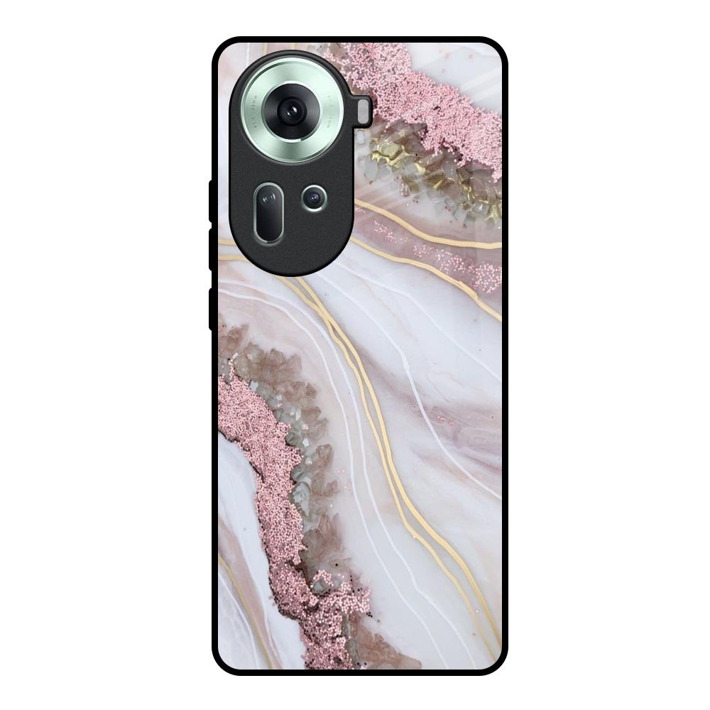 Pink & Gold Gllitter Marble Oppo Reno11 5G Glass Back Cover Online