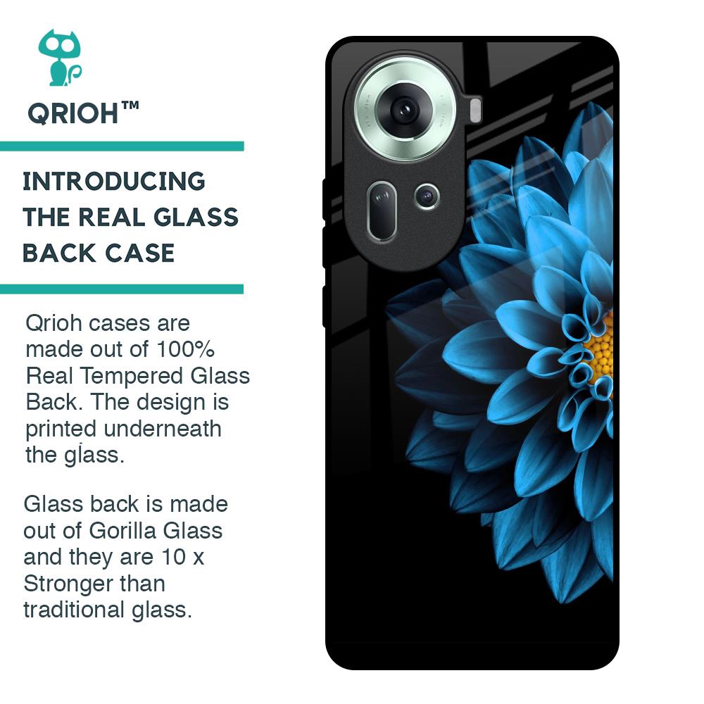 Half Blue Flower Glass Case for Oppo Reno11 5G