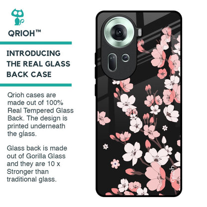 Black Cherry Blossom Glass Case for Oppo Reno11 5G
