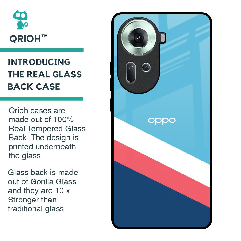 Pink & White Stripes Glass Case For Oppo Reno11 5G