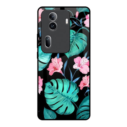Tropical Leaves & Pink Flowers Oppo Reno11 Pro 5G Glass Back Cover Online