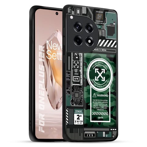 Green Camo Circuit OnePlus 12R 5G Glass Back Cover Online