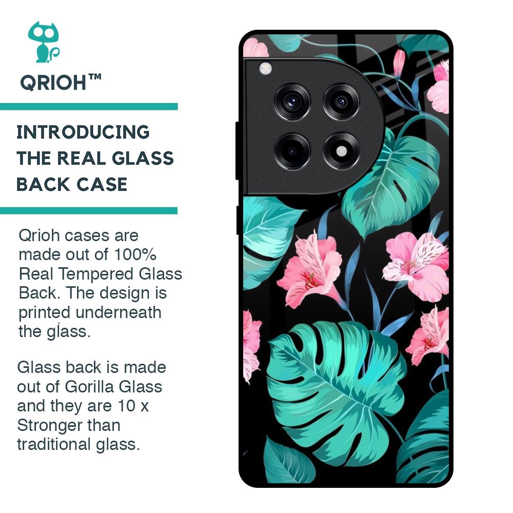 Tropical Leaves & Pink Flowers Glass Case for OnePlus 12R 5G