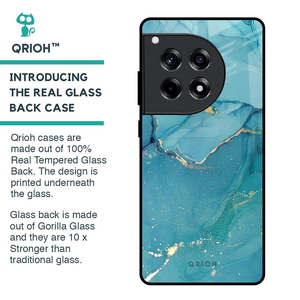 Blue Golden Glitter Glass Case for OnePlus 12R 5G
