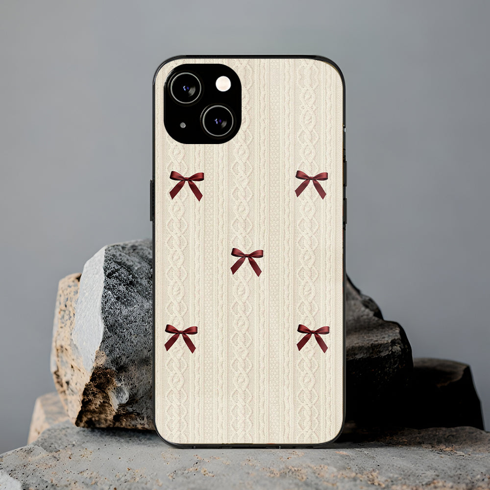 Maroon Bows Print Glass Case
