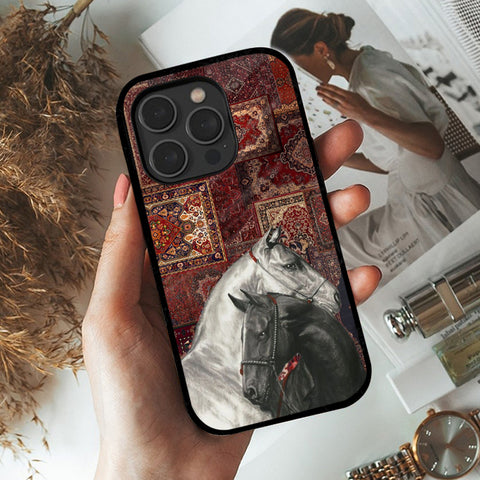 White And Black Horses Glass Case