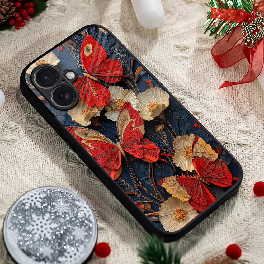 Red Butterfly Bloom Glass Case