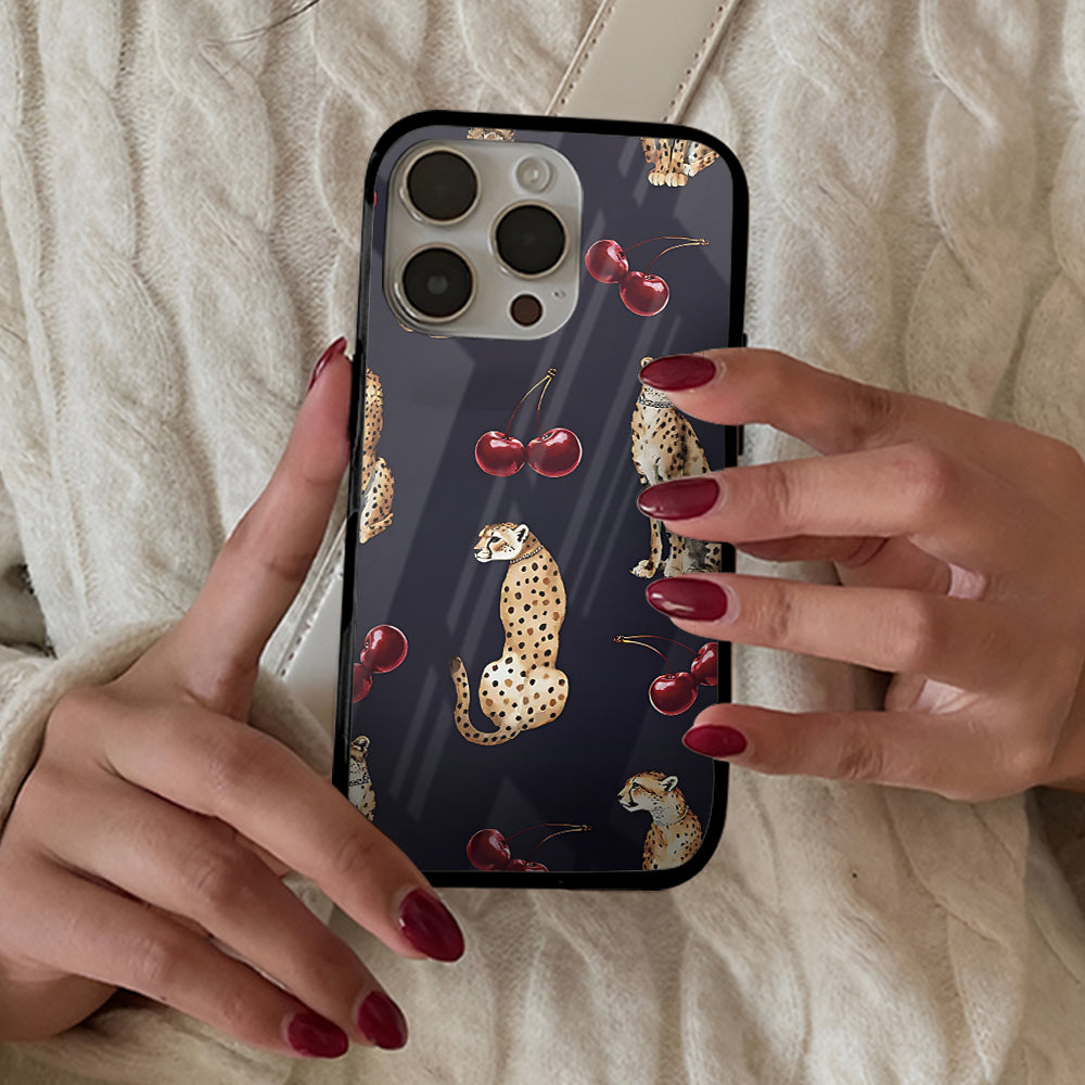 Tigers And Red Cherry Glass Case