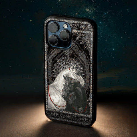 Black And White Horses Glass Case