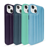 Sea Blue Stitch Leather Back Cover for iPhone