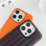 Dark Cherry Stitch Leather Back Cover for iPhone