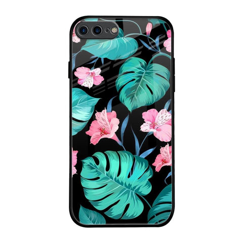 Tropical Leaves & Pink Flowers iPhone 7 Plus Glass Back Cover Online