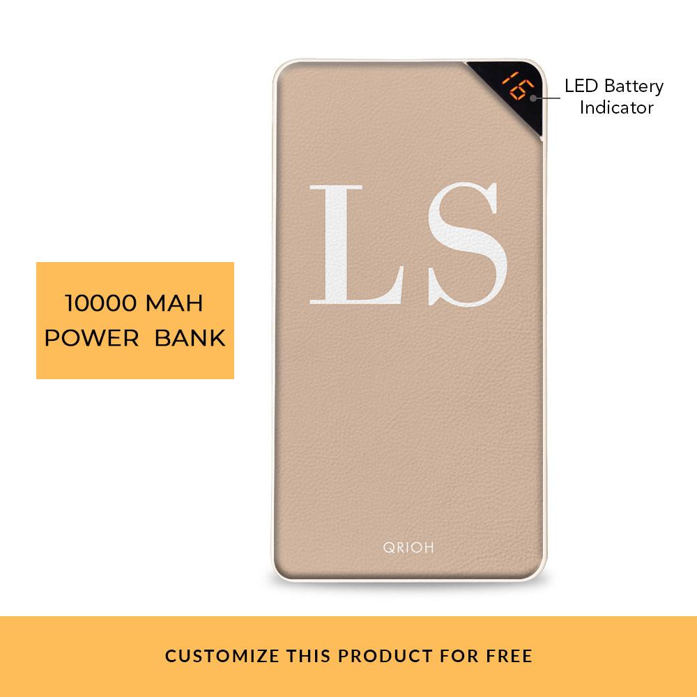 Beige Initials Customized Power Bank