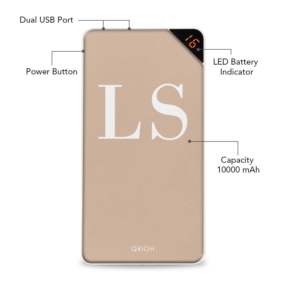 Beige Initials Customized Power Bank