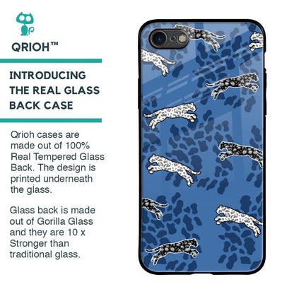 Blue Cheetah Glass Case for iPhone 8