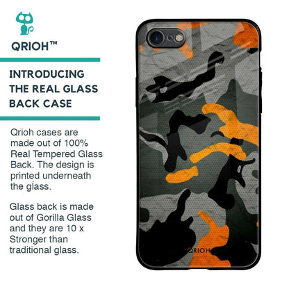 Camouflage Orange Glass Case For iPhone 8